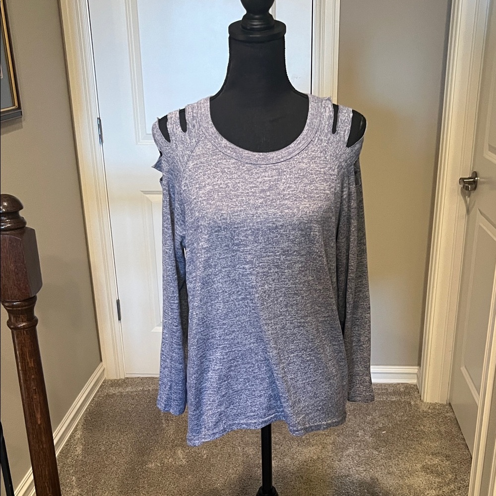 NWT. Poof! Light Gray Cold Shoulder Long Sleeve Top